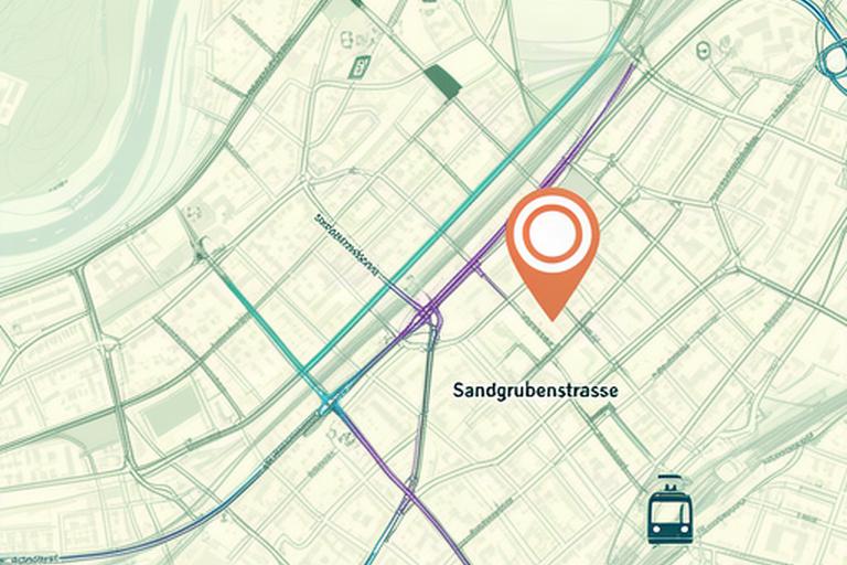Stadtplan von Basel mit markierter Sandgrubenstrasse 2 nahe der Tramhaltestelle Sandgrubenstrasse